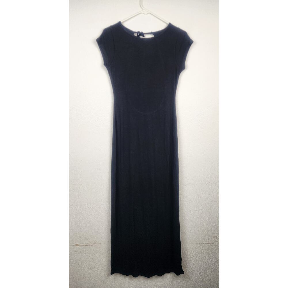 L*Space Lotus Dress Black Maxi Open Back Short Sleeve Ribbed Small NWT
